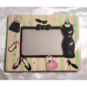 Vtg Lady Jayne Glamour Girls Ceramic 4" x 6" Photo Frame Pink Green Black Dress